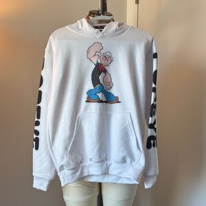 White Popeye Graphic Pullover Hoodie